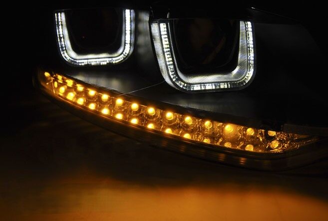 VW POLO  , 09 - 14  U-Type LED Black Priekiniai žibintai